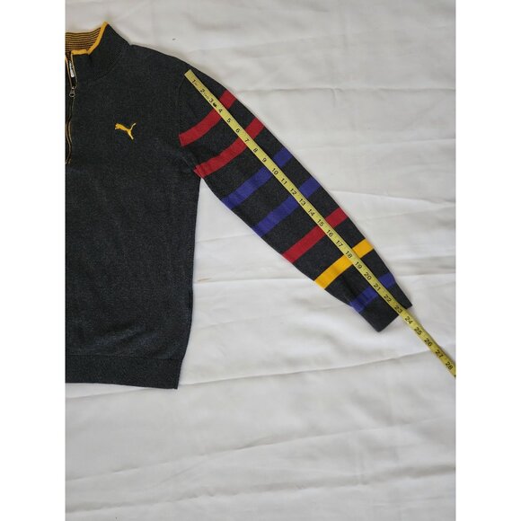 PUMA Men's Gray Striped 1/4 Zip Long Sleeve Mock Neck Golf Sweater Size Small - Picture 7 of 10